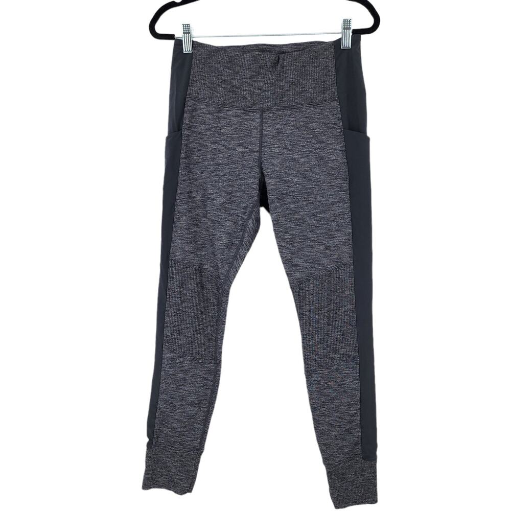 Athleta Excursion Hybrid Heather Gray Black Panel Gym Leggings Size Medium